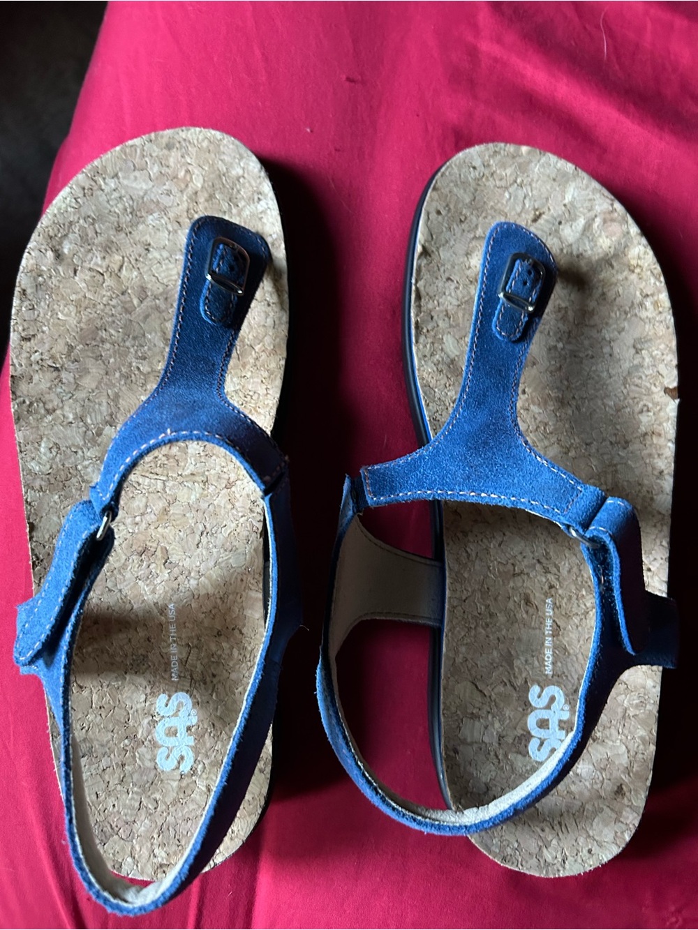SAS Women’s Blue Cork Footbed T-Strap Sandals